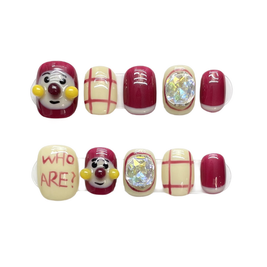 Clown Pattern Hand-Painted Handmade Press-On Nails