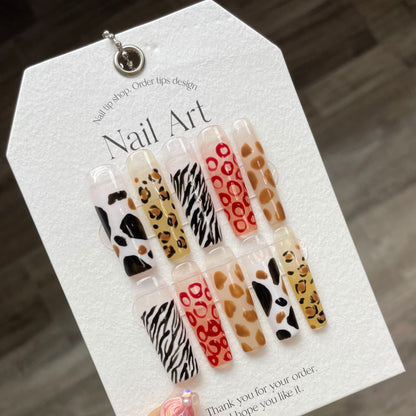 Hand-Painted Leopard Animal Skin Pattern Handmade Press-On Nails