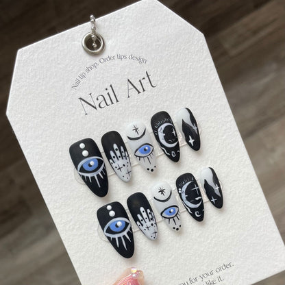 Evil Eye Hand-Painted Handmade Press-On Nails