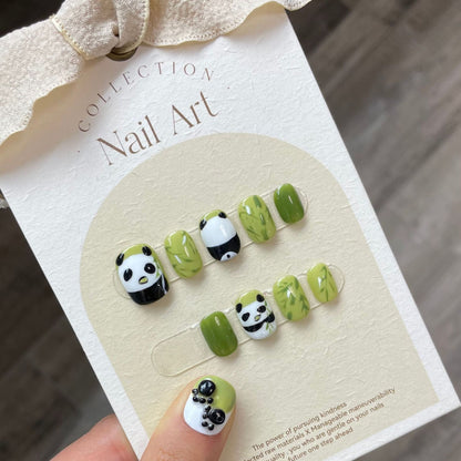 Cute Panda Bamboo Handmade Press-On Nails