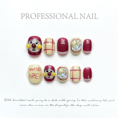 Clown Pattern Hand-Painted Handmade Press-On Nails