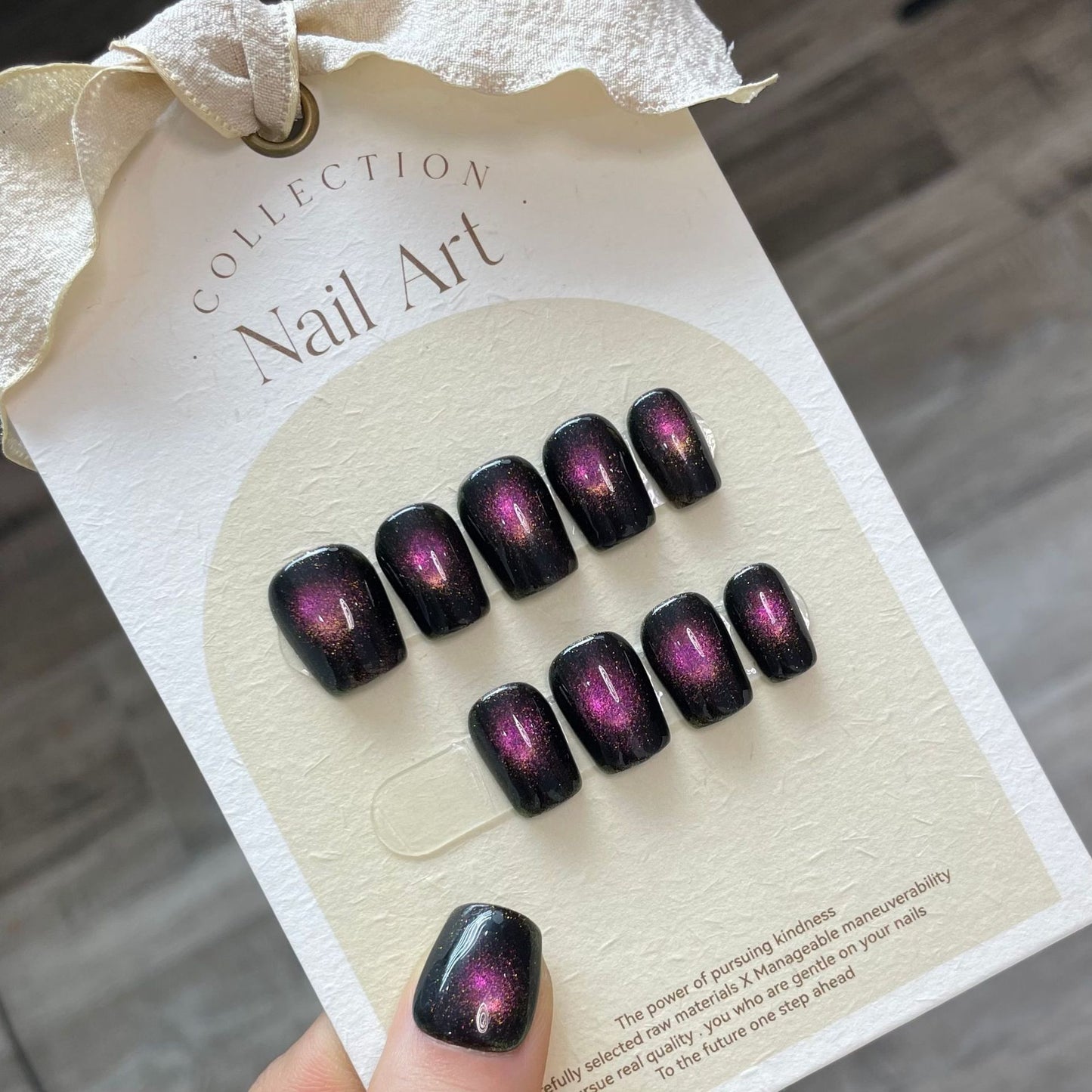 Cat eye fireworks in dark black purple-pink shiny nails