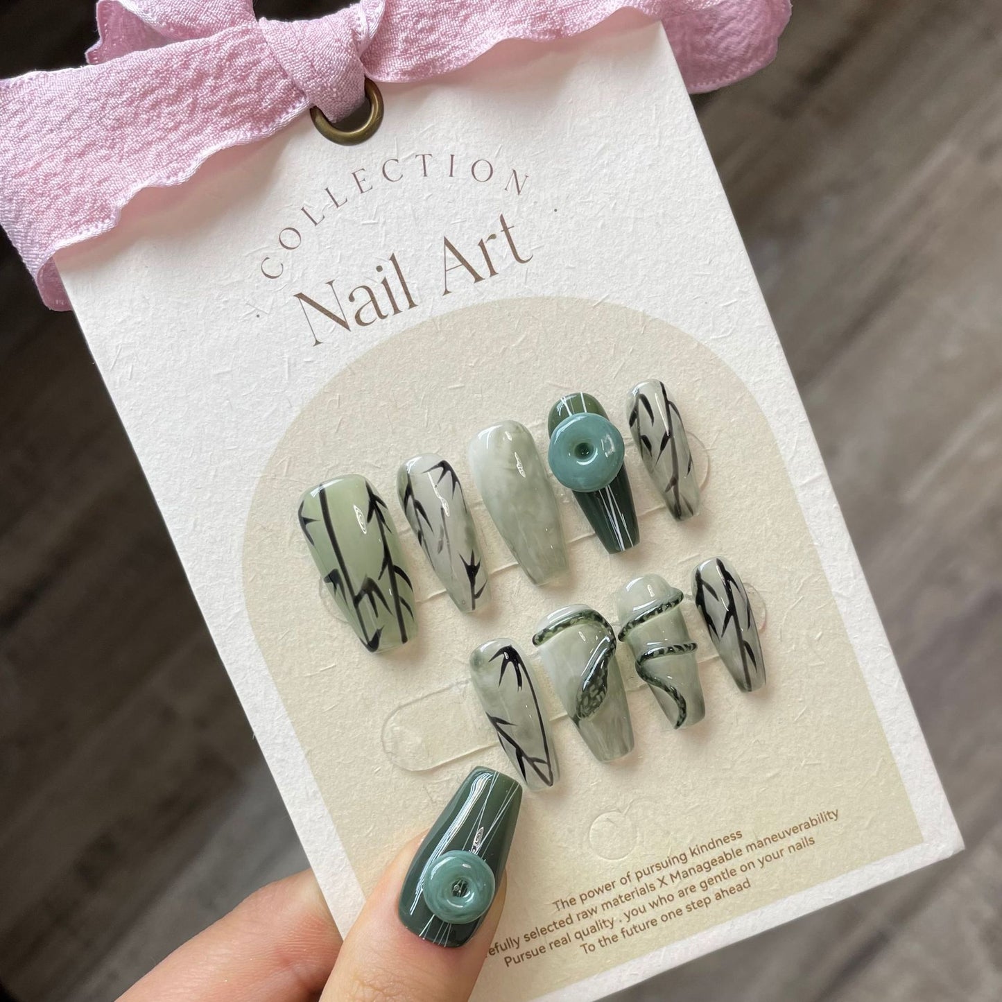 Chinese Style Green Snake Bamboo Handmade Press-On Nails