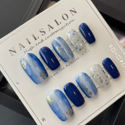 Ocean blue set simple daily wear vintage classy nails