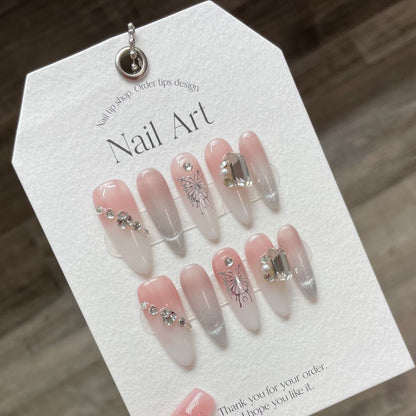 Ombre Butterfly Elegant Diamond Handmade Press-On Nails