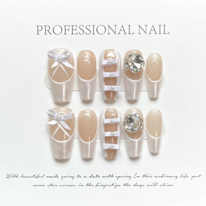 Elegant Ballet Shoes Handmade Press-On Nails