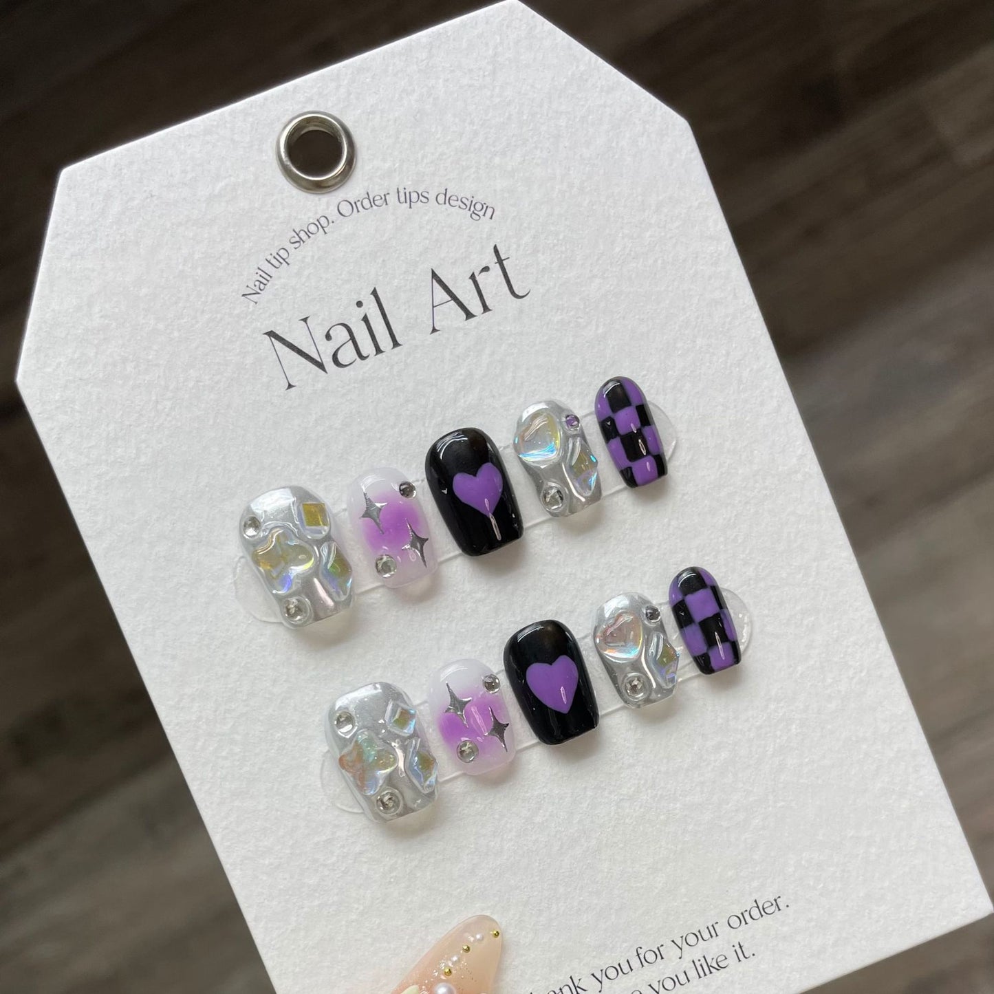 Y2K Purple Heart Rhinestone Handmade Press-On Nails