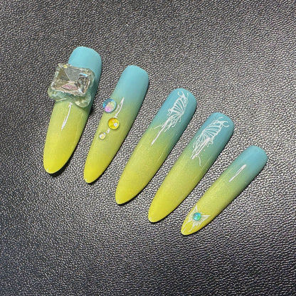 Ombre Butterfly Summer Extra Long Oval Press-On Nails