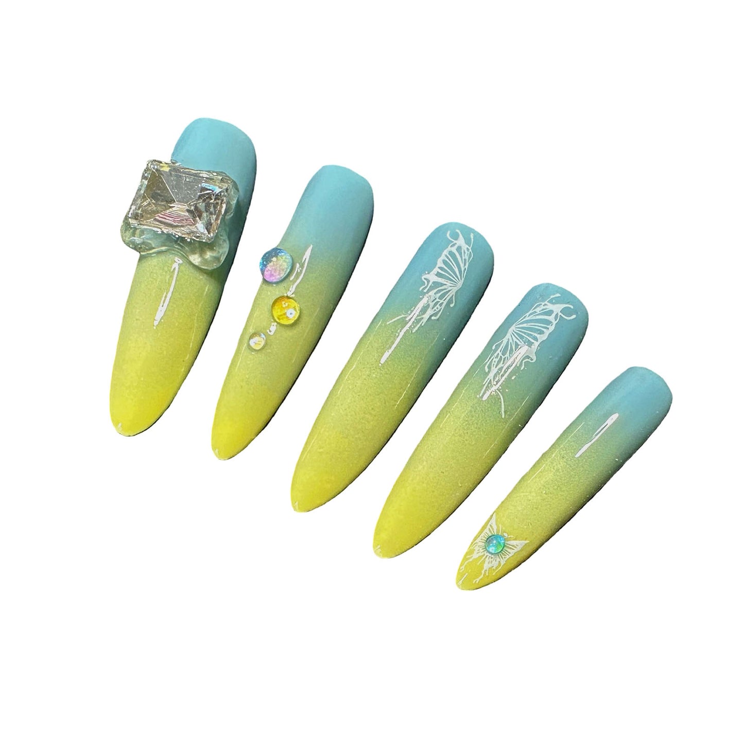 Ombre Butterfly Summer Extra Long Oval Press-On Nails