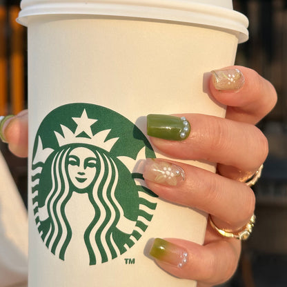 Fresh morning in the Forest floral painted nails