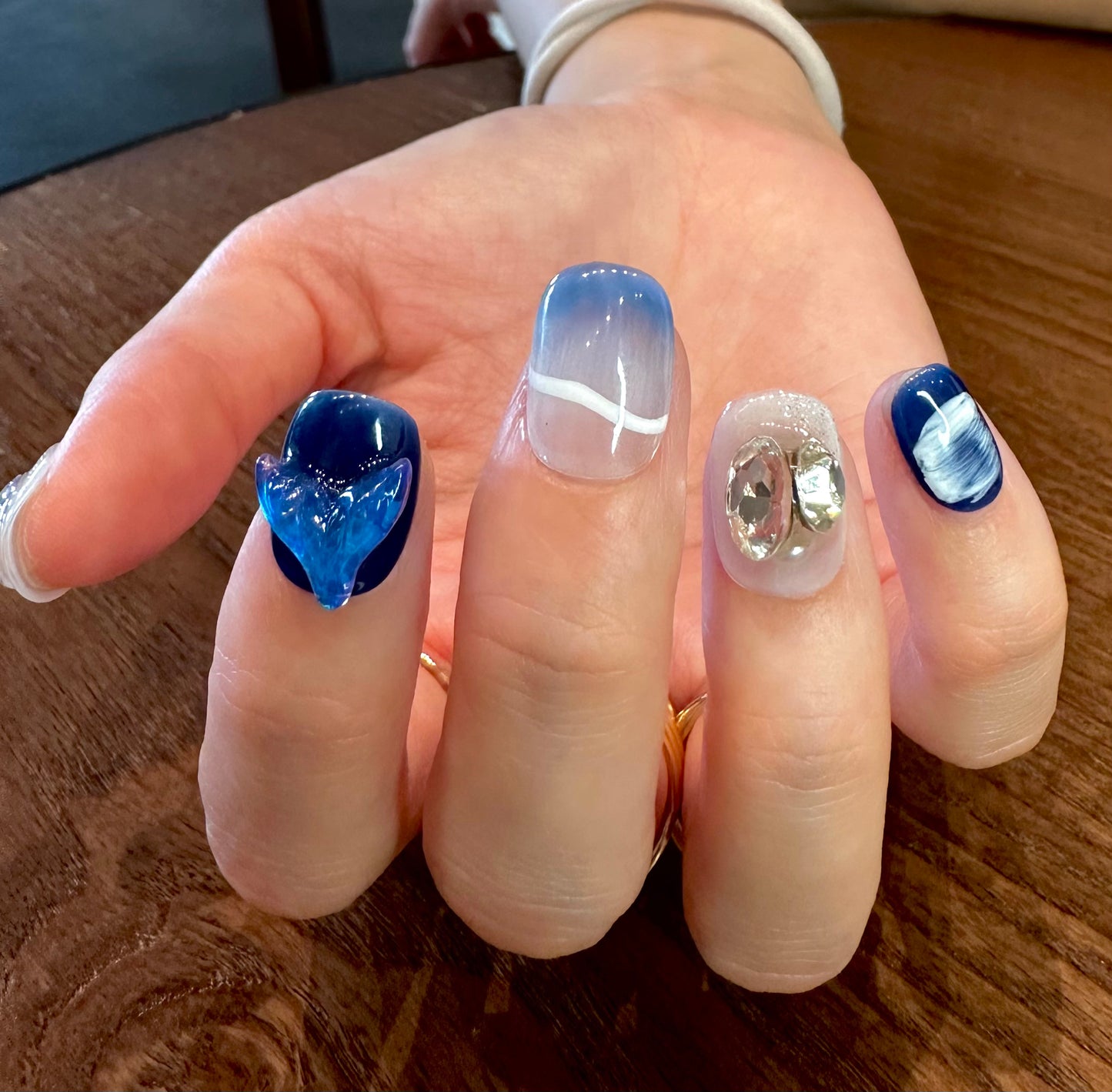 3D Mermaid tail hand-painted Oceanic blue nail art