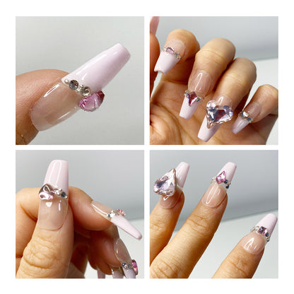 Princess Pink French tip Heart with diamond bling nails