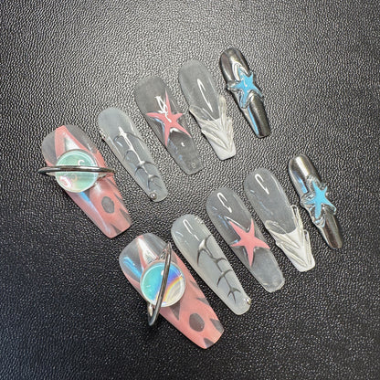 3D Hand-Painted Galaxy Ballerina Extra Long Press-On Nails