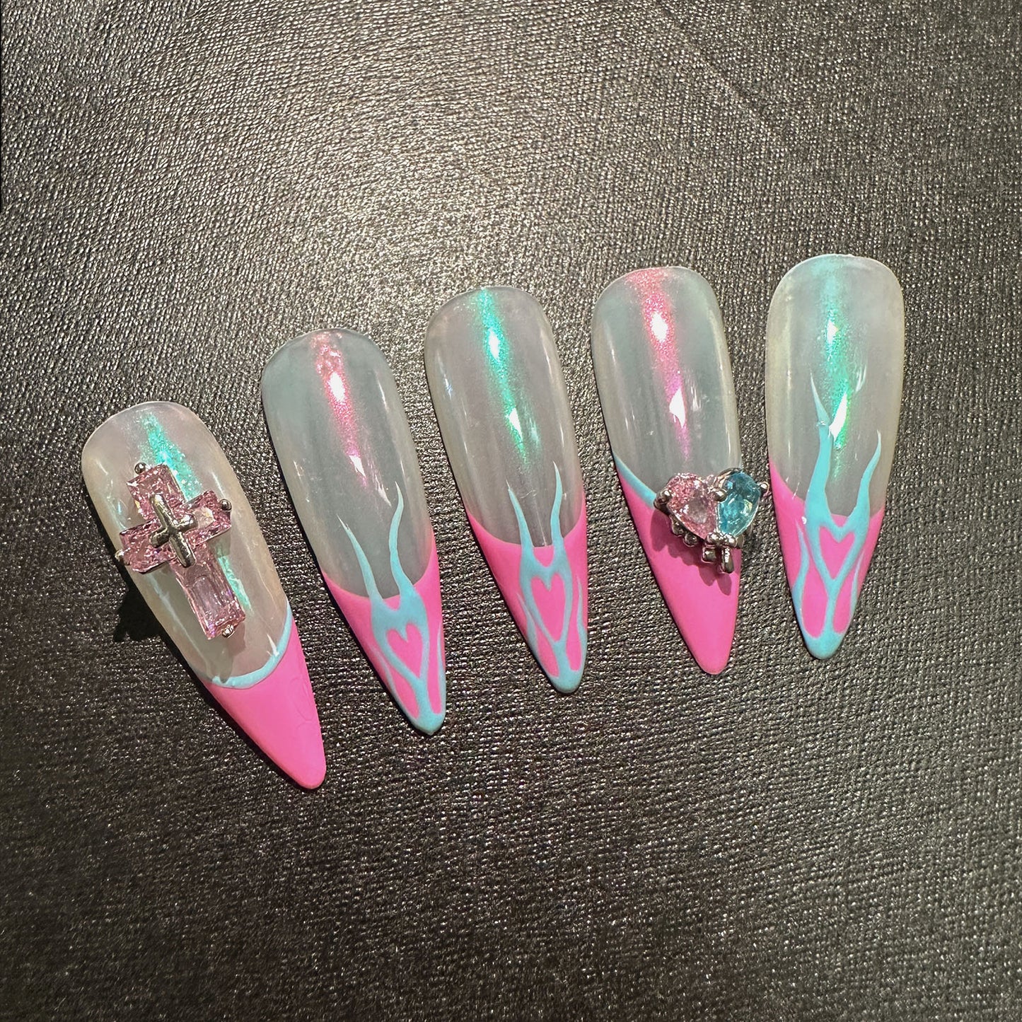 Pink Flame 3D French tip Press-On Nails