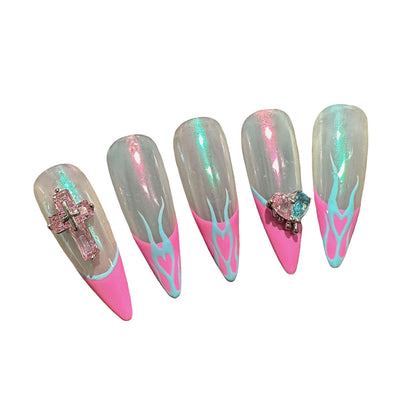 Pink Flame 3D French tip Press-On Nails