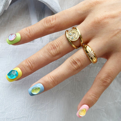 Dopamine mixed macaron colors nails in colorful fake crystal stones