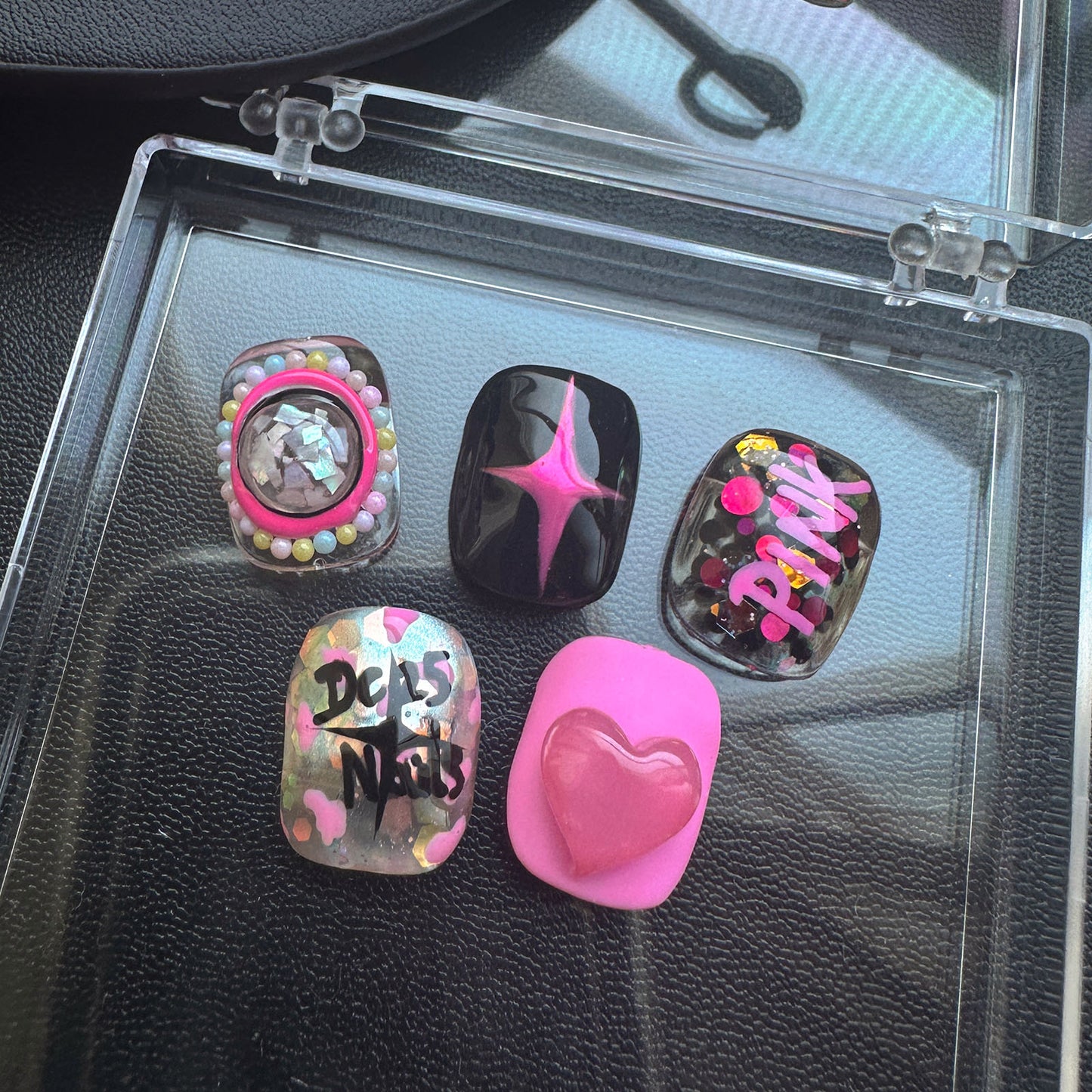 Barbie Pink Square Hand-Painted Press-On Nails