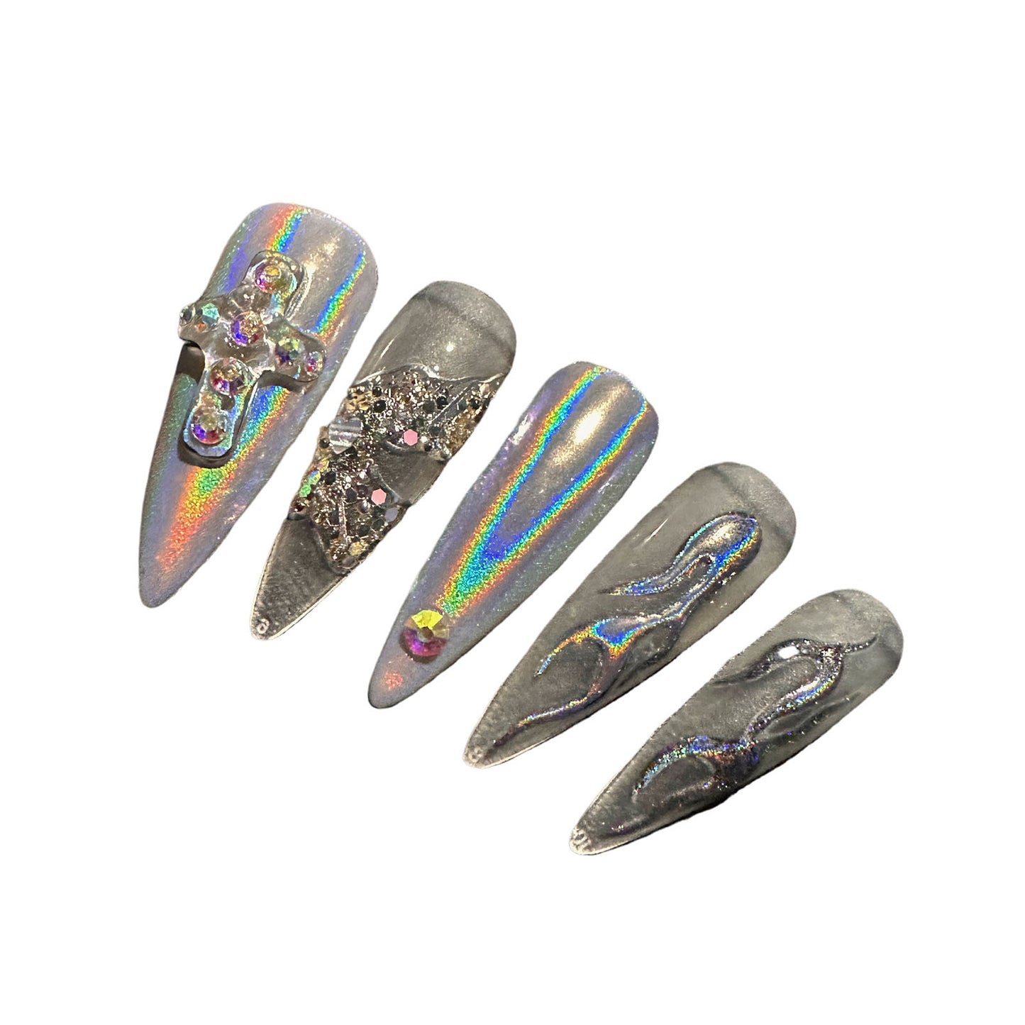 Cool Chrome Transparent Stiletto Press-On Nails