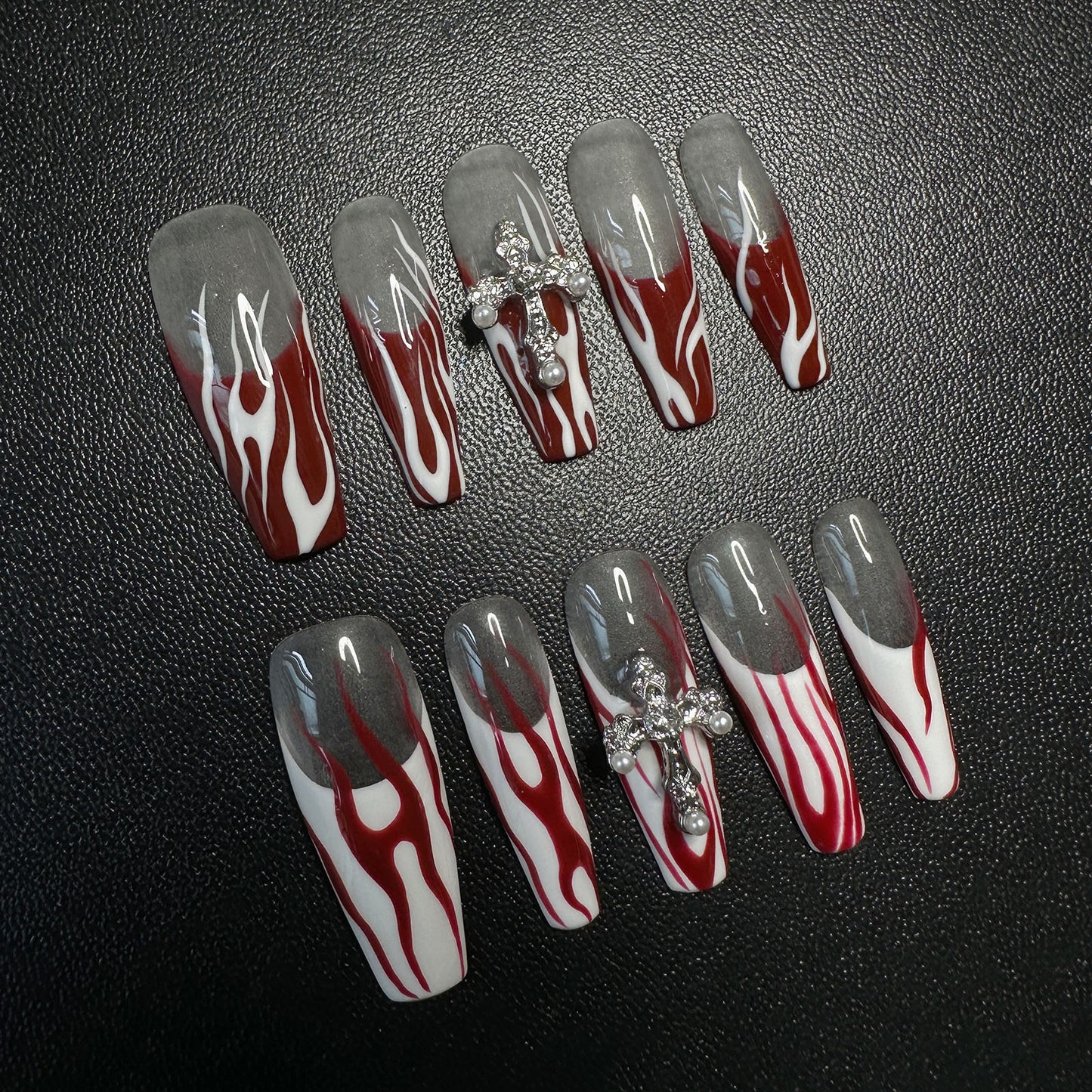 Bloody Mary Red Flame French tip Press-On Nails