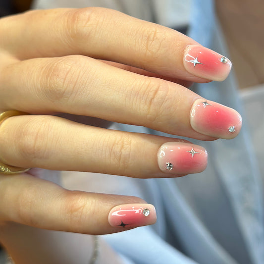 cute pink girls nails with bling bling diamond pattern painted