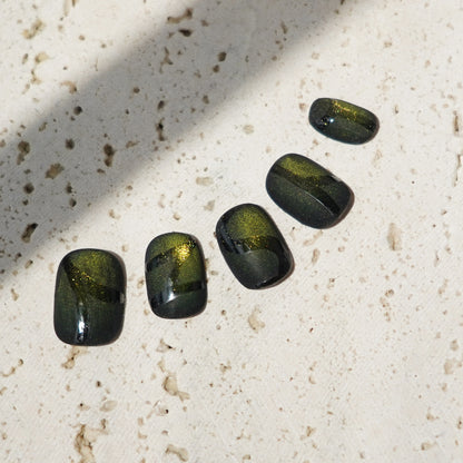 Black green foil yellow hand-painted nail art daily simple wear