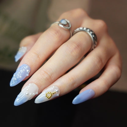 Ombre Sea and beach nails with Pearls and Stars nail art