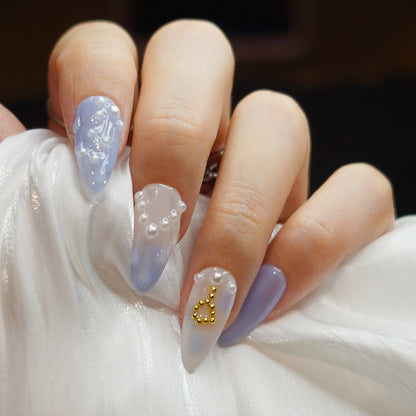 Ombre Sea and beach nails with Pearls and Stars nail art