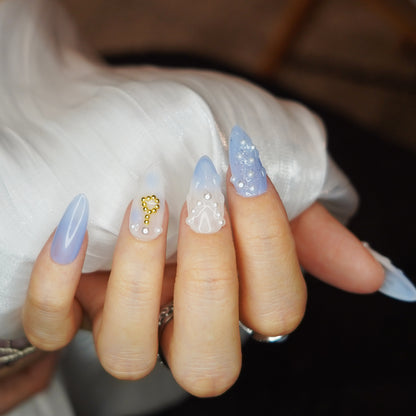 Ombre Sea and beach nails with Pearls and Stars nail art