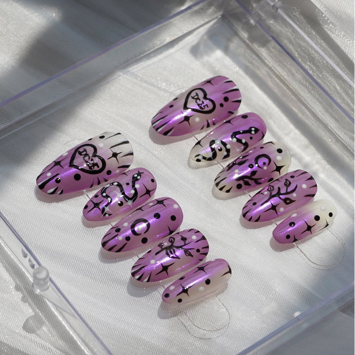 Purple Chrome Hand-Painted Oval Press-On Nails