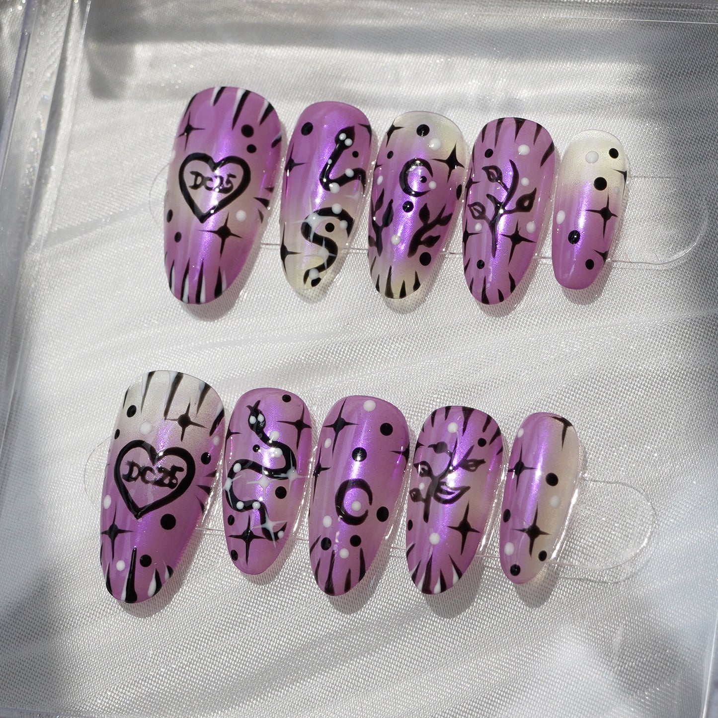 Purple Chrome Hand-Painted Oval Press-On Nails