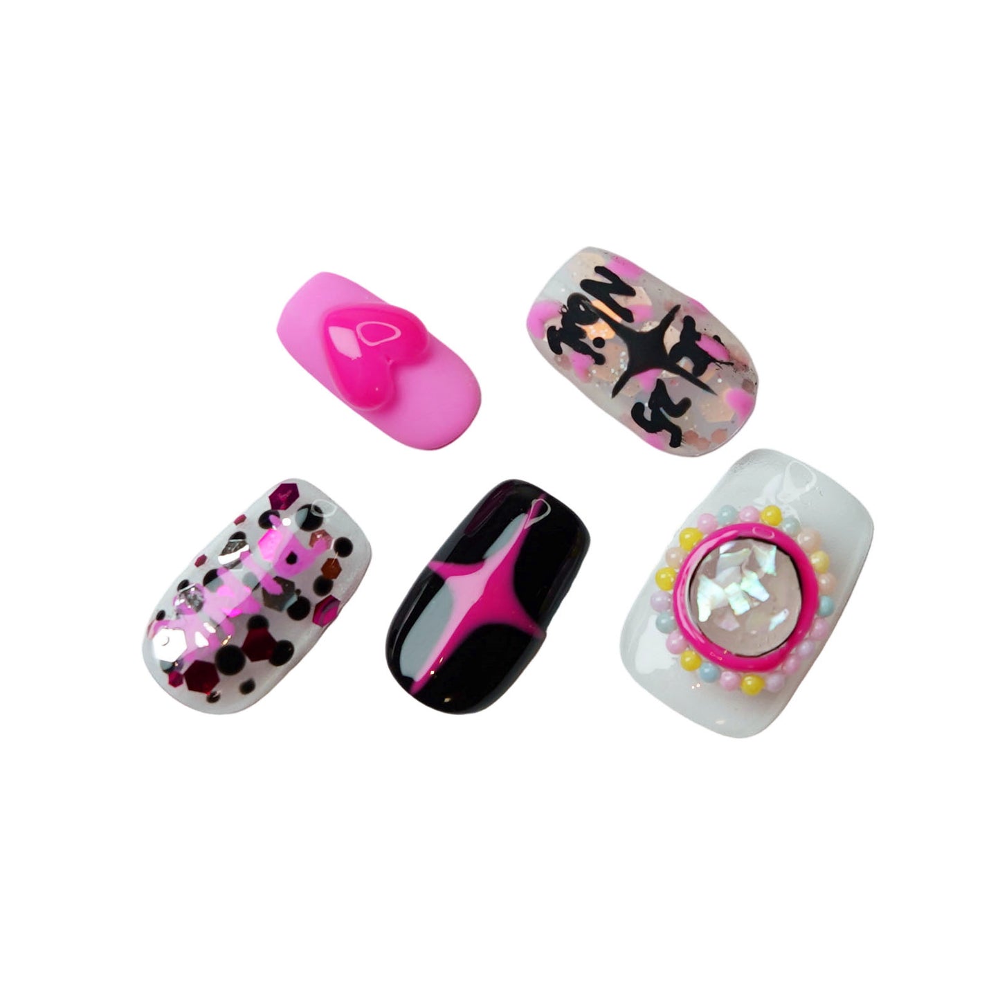 Barbie Pink Square Hand-Painted Press-On Nails