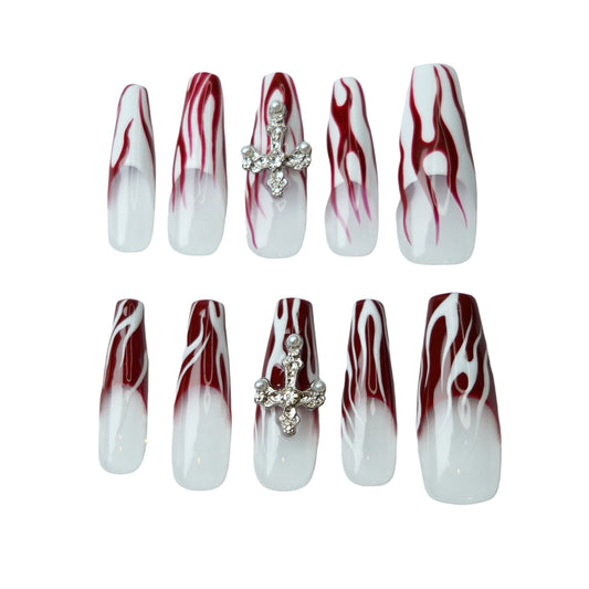 Bloody Mary Red Flame French tip Press-On Nails