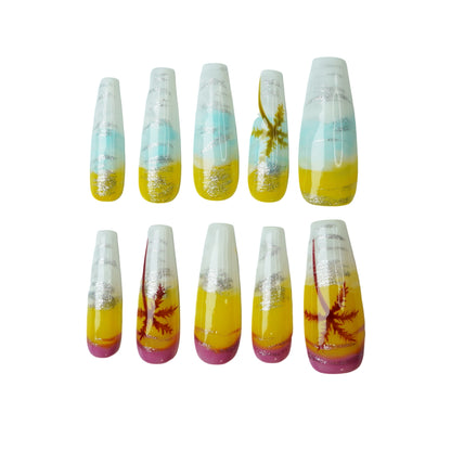 Palm Tree Paradise Long Ballerina Press-On Nails