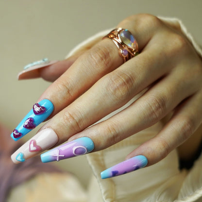 Heart Extra Long Colorful Ballerina Press-On Nails