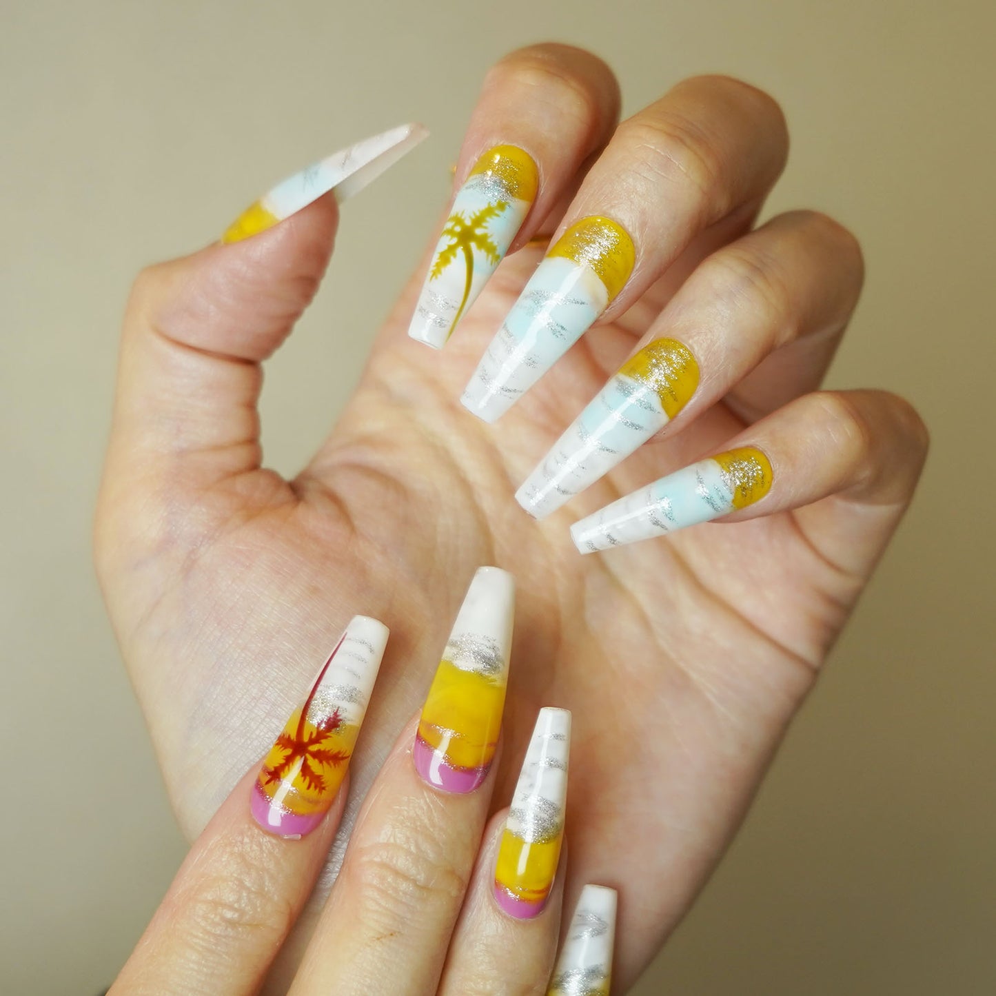 Palm Tree Paradise Long Ballerina Press-On Nails