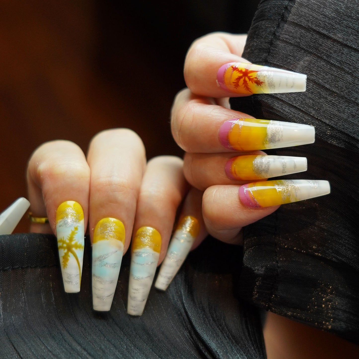 Palm Tree Paradise Long Ballerina Press-On Nails