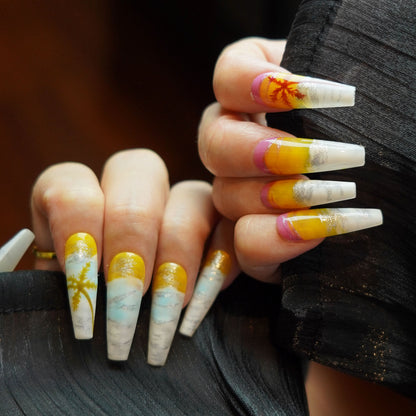 Palm Tree Paradise Long Ballerina Press-On Nails