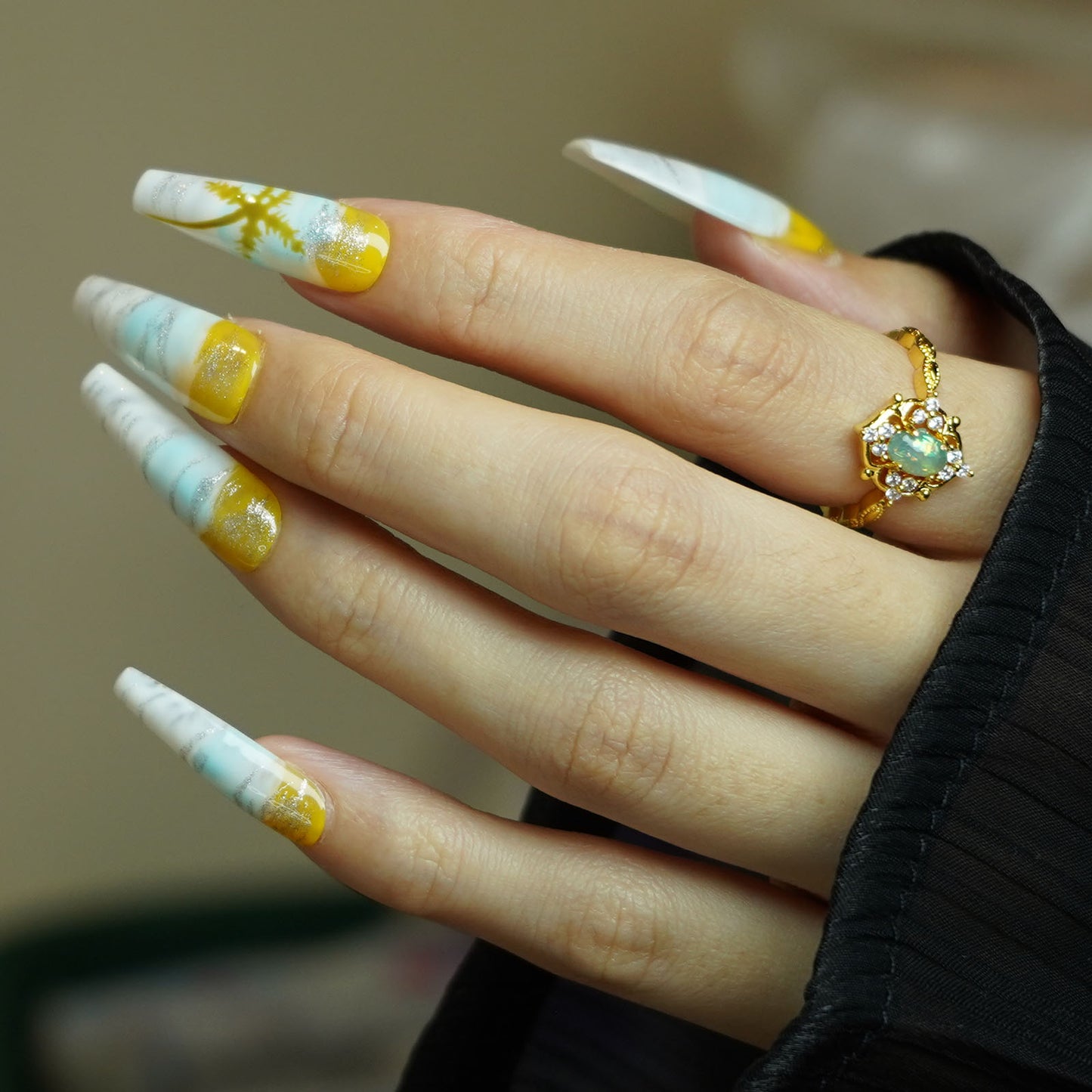 Palm Tree Paradise Long Ballerina Press-On Nails