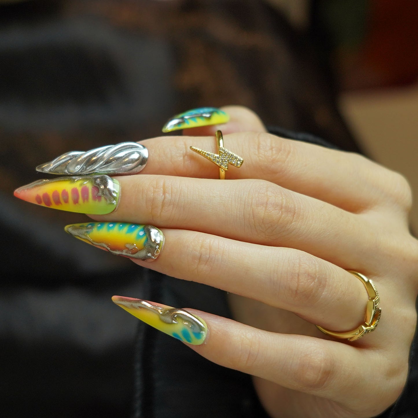 Rainbow Chrome manicure colorful hand-painted nail art