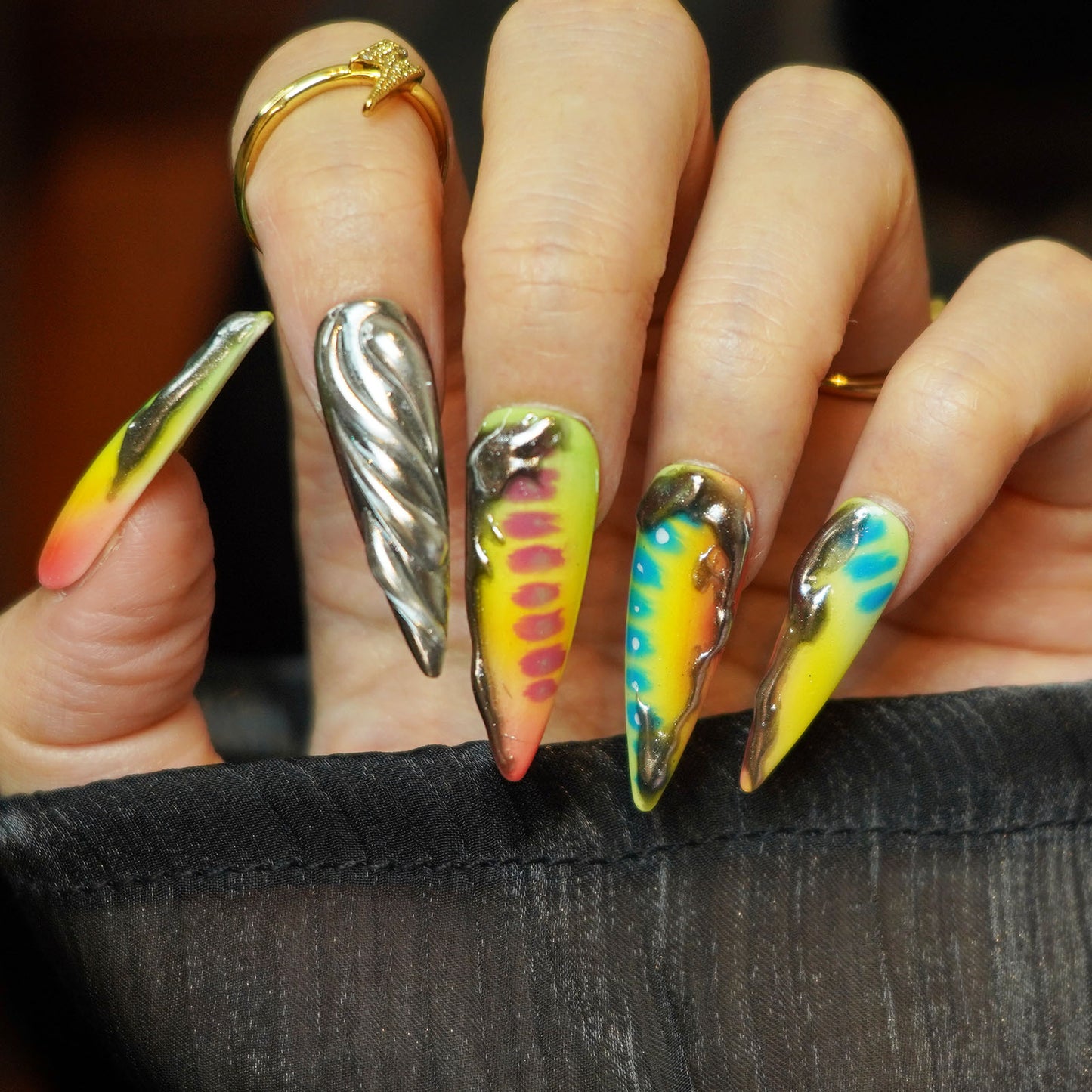 Rainbow Chrome manicure colorful hand-painted nail art