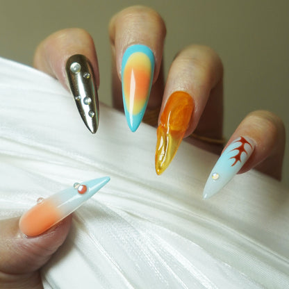 Colorful Hand-Painted Stiletto Press-On Nails