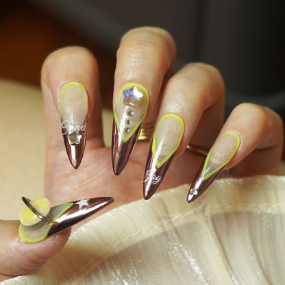 Cinnamon French tip Galaxy Stiletto Press-On Nails