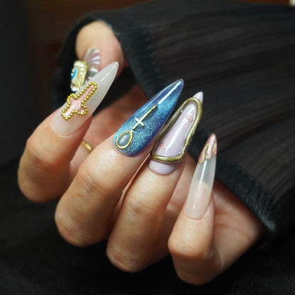 3D Sparkling Evil Eye Stiletto Press-On Nails