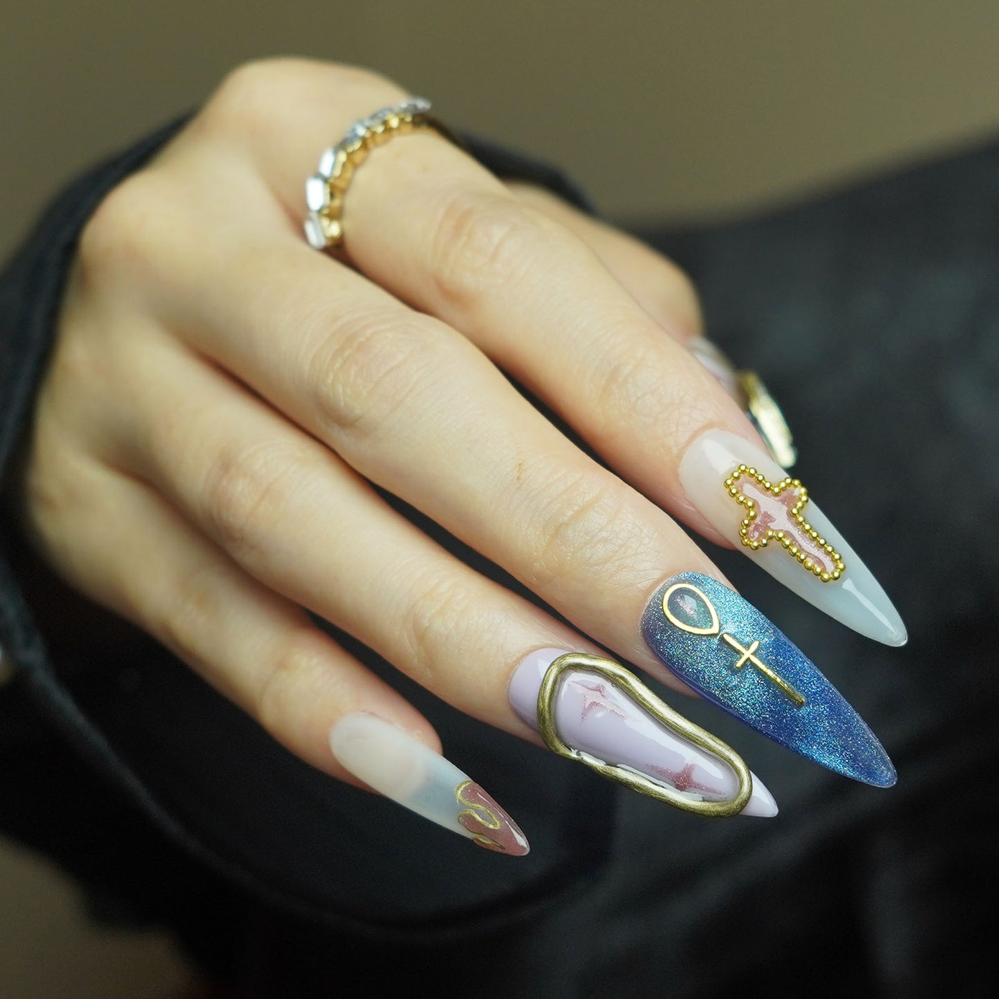 3D Sparkling Evil Eye Stiletto Press-On Nails