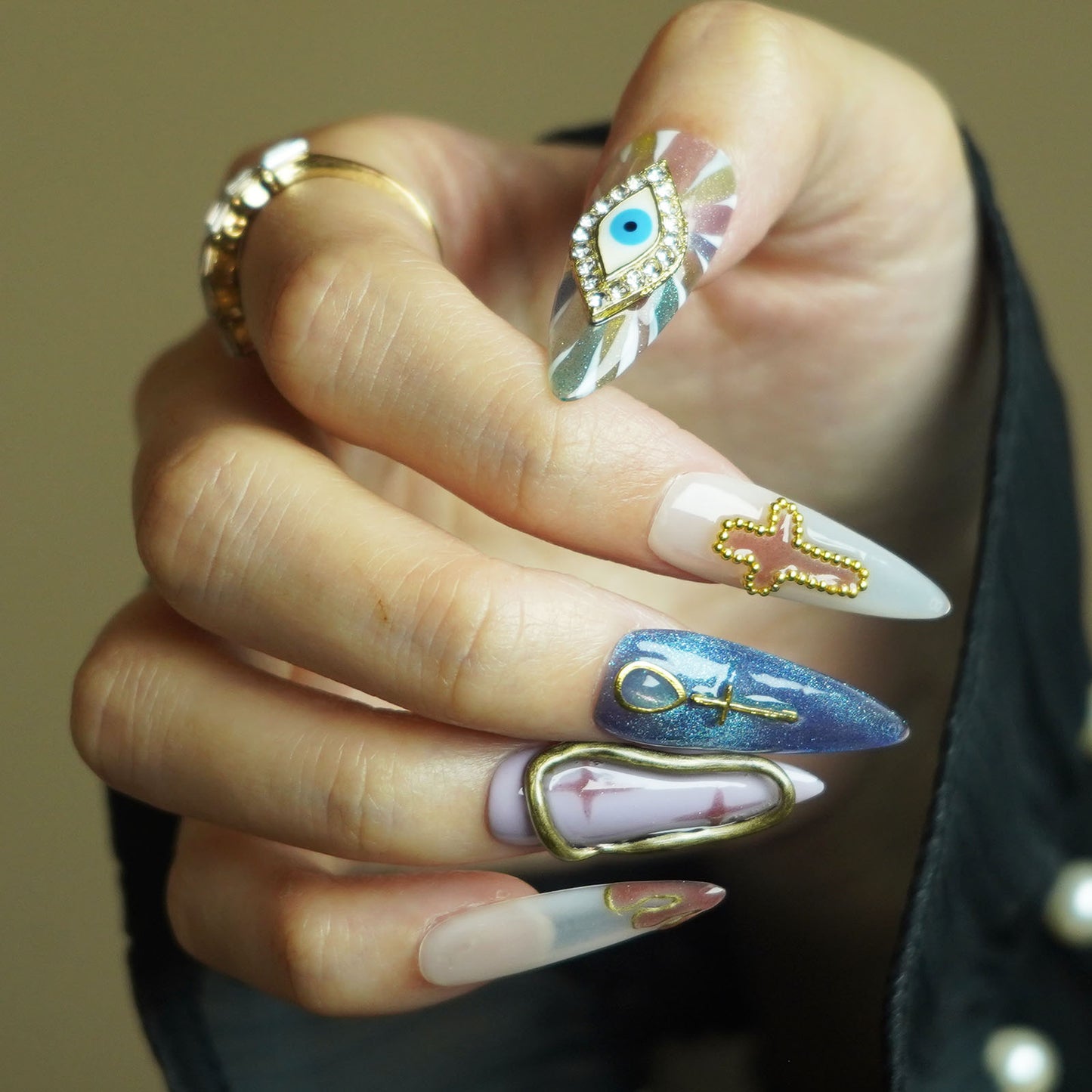 3D Sparkling Evil Eye Stiletto Press-On Nails