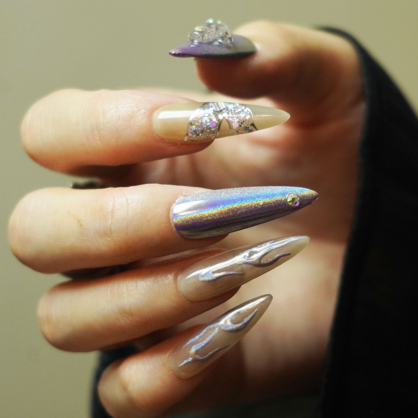 Cool Chrome Transparent Stiletto Press-On Nails