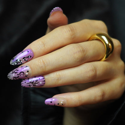 Purple Chrome Hand-Painted Oval Press-On Nails