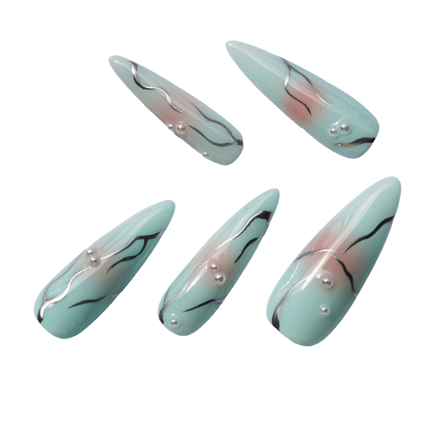 Elegant Hand-Painted Light Green Stiletto Press-On Nails