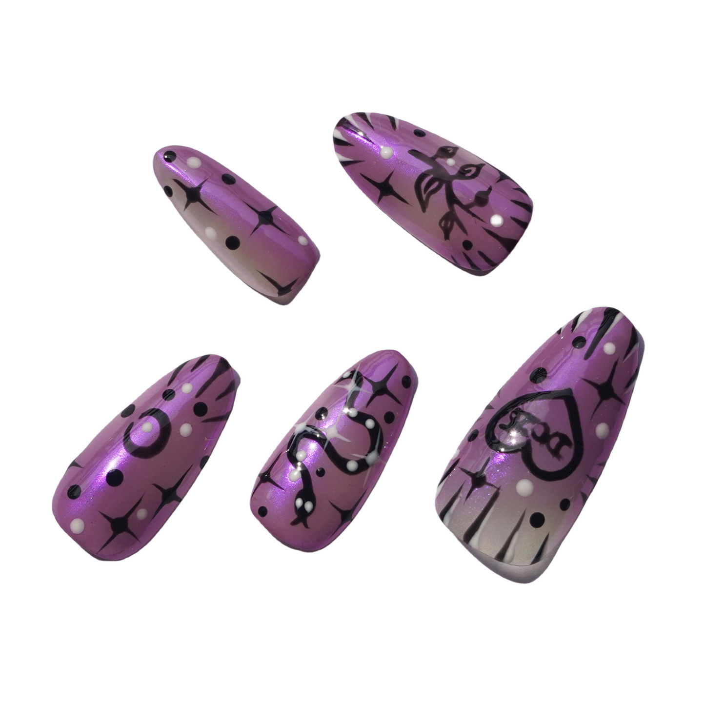 Purple Chrome Hand-Painted Oval Press-On Nails