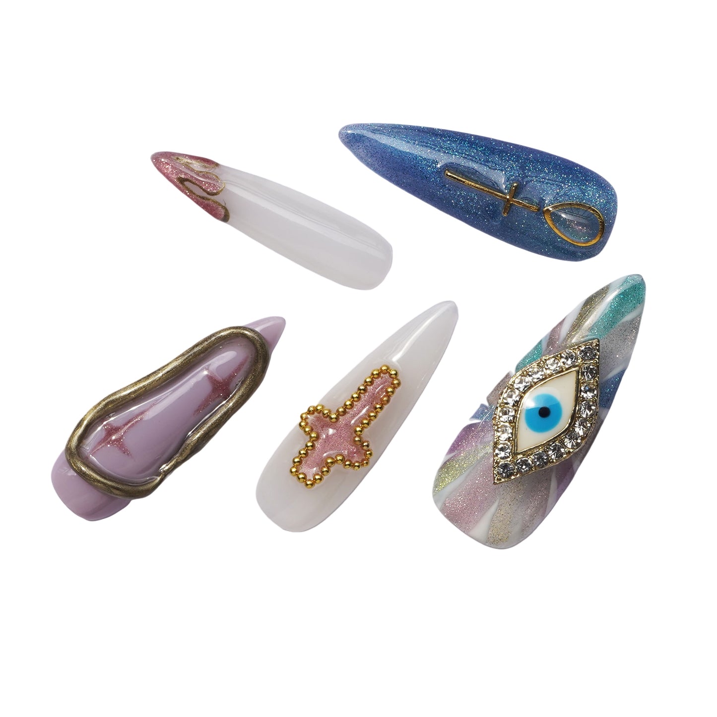 3D Sparkling Evil Eye Stiletto Press-On Nails